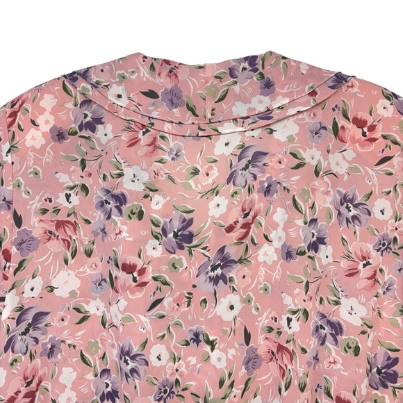 Alfred Dunner Vintage Pink Floral Ruffle Neckline Button down Blouse size 16 - Picture 8 of 10